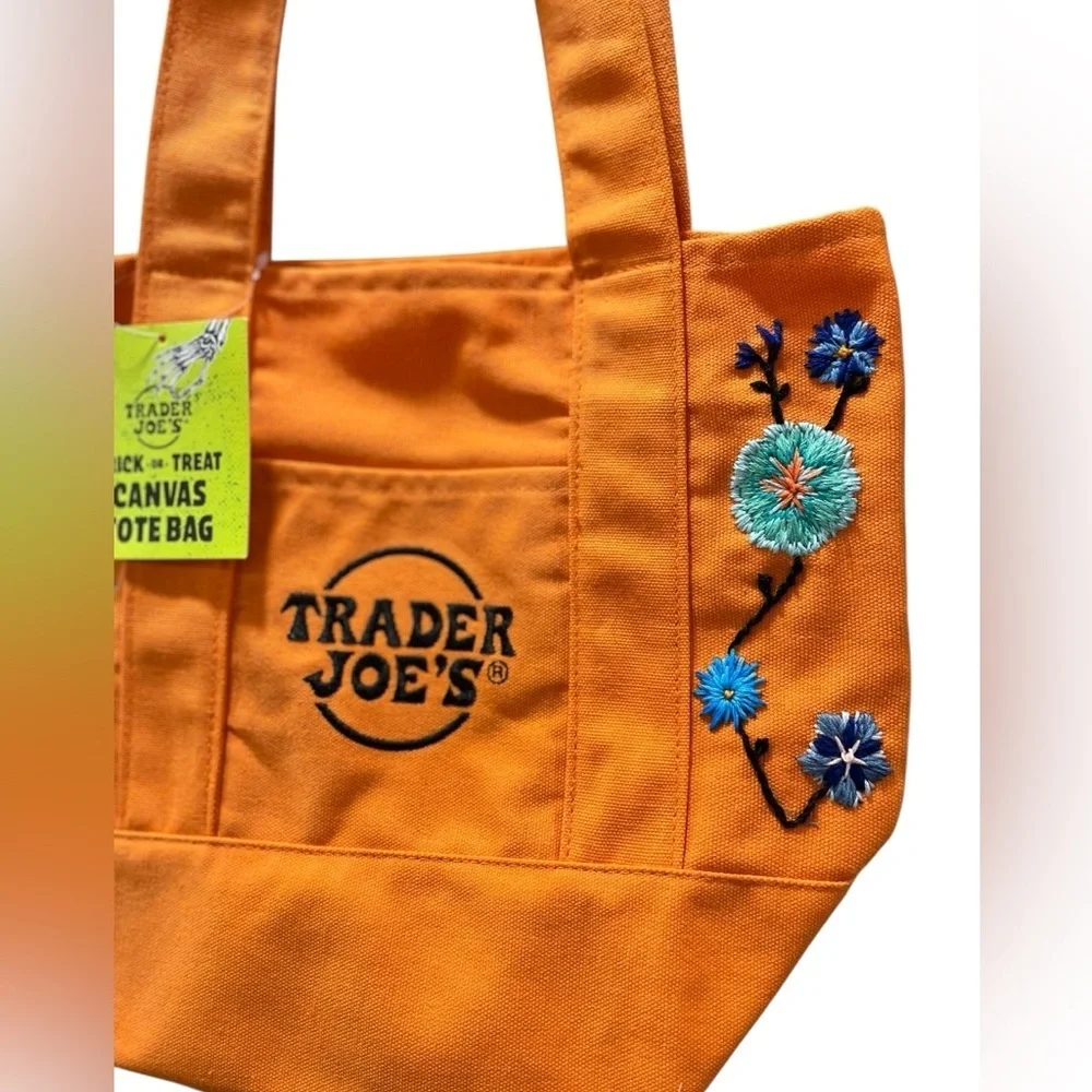 Viral OOAK hand embroidered Trader Joe’s orange mini tote bag NWT